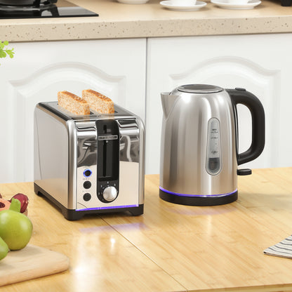 Simple Polished Toaster and Kettle Set - Silver Tone