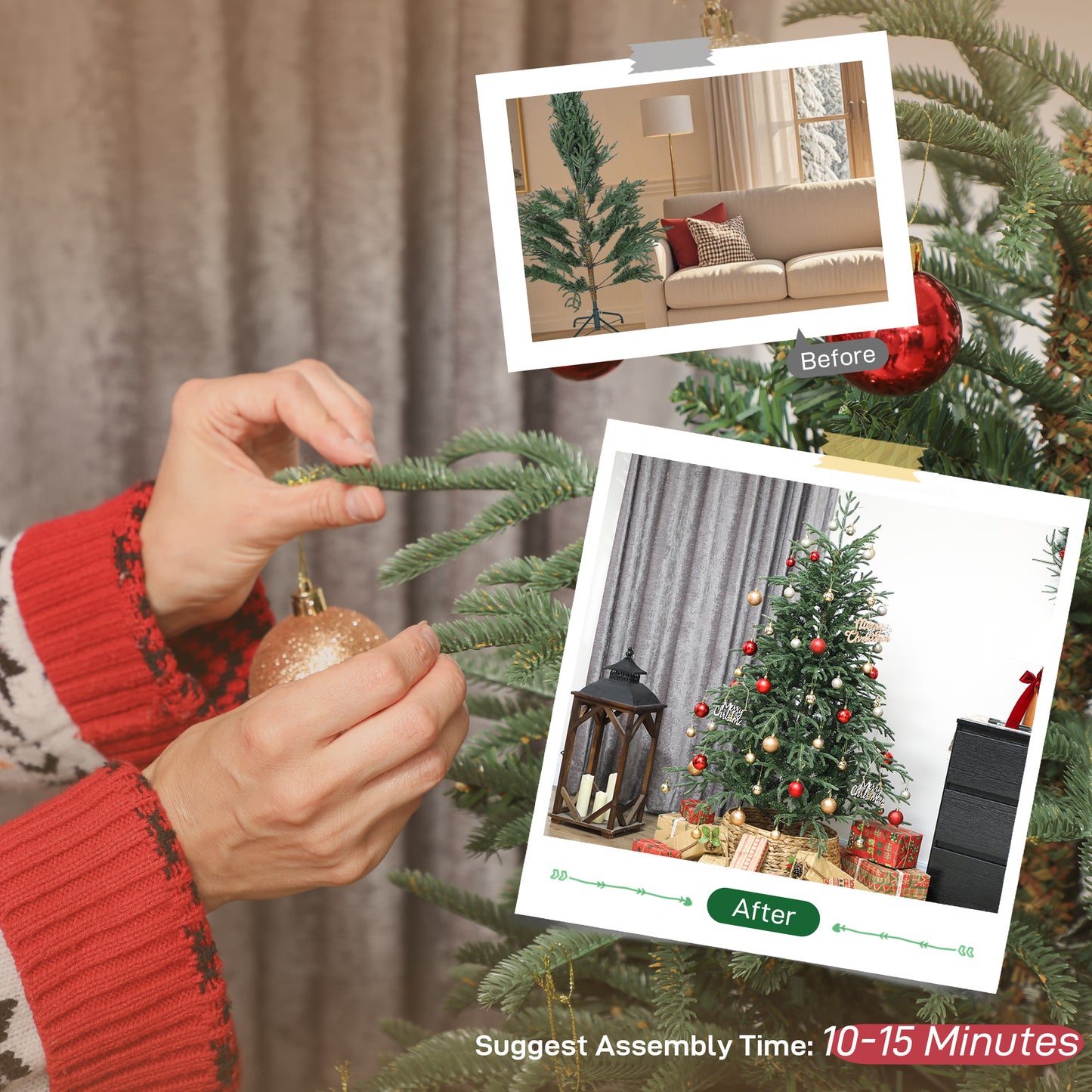 5 ft Full Spruce Christmas Tree with Realistic Dense Tips, Easy Assembly - Green