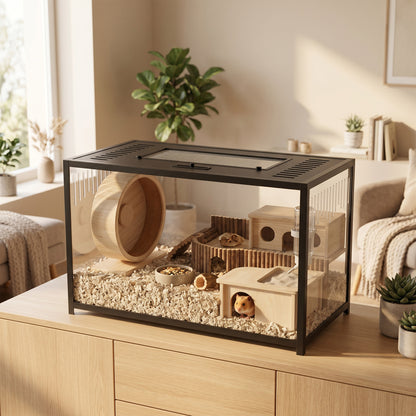 Hamster Cage, Chewproof Metal Rat Cage with Deep Base, Openable Top for Syrian Dwarf Hamster, Gerbil, 80 x 45 x 50.5 cm