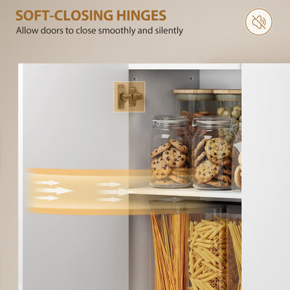 180 cm Tall Kitchen Cupboard, Pantry Storage Cabinet with Soft Close Doors and Adjustable Shelves, High Gloss White
