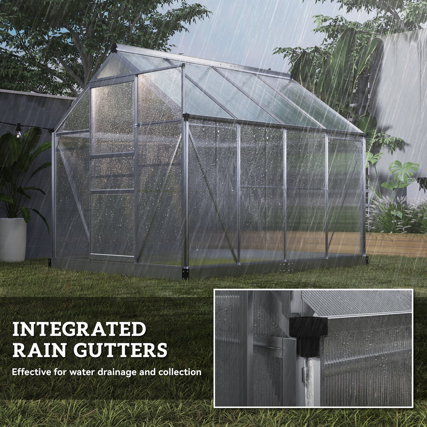 6 x 8ft Walk-In Greenhouse, with Sliding Door - Clear