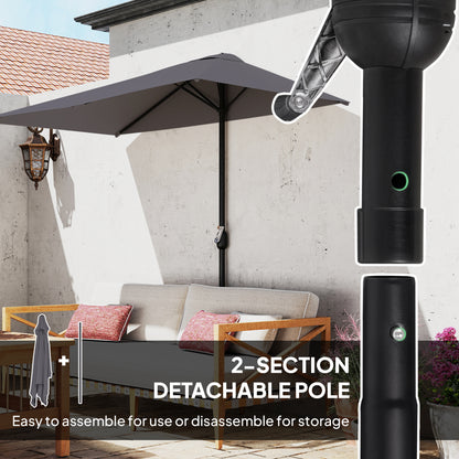 Balcony Half Parasol Semi Round Umbrella Patio Crank Handle (2.3 m, Grey)- NO BASE INCLUDED