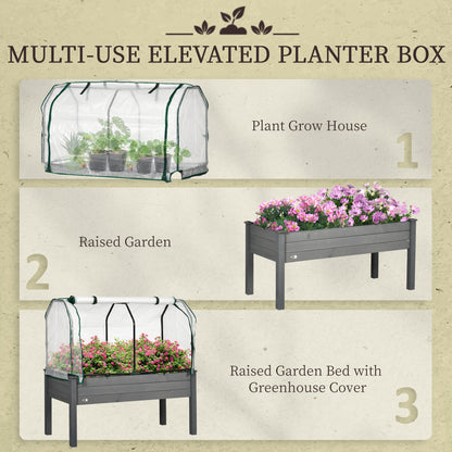 Raised Garden Bed Outdoor Elevated Wood Planter Box w/ PE Cover, Dark Grey