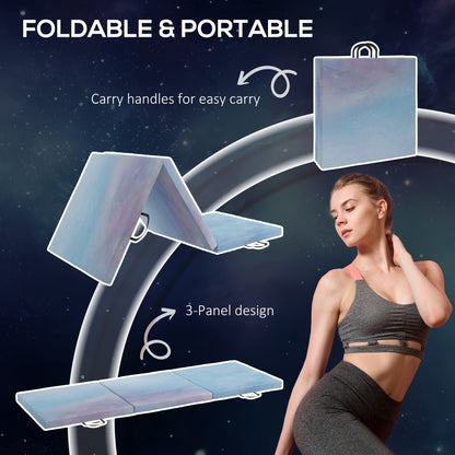 Gymnastics Mat, Tri-Fold Crash Exercise Pad, 6FT 2" Thick Foldable Workout Mat with Handles for Home Training, Blue