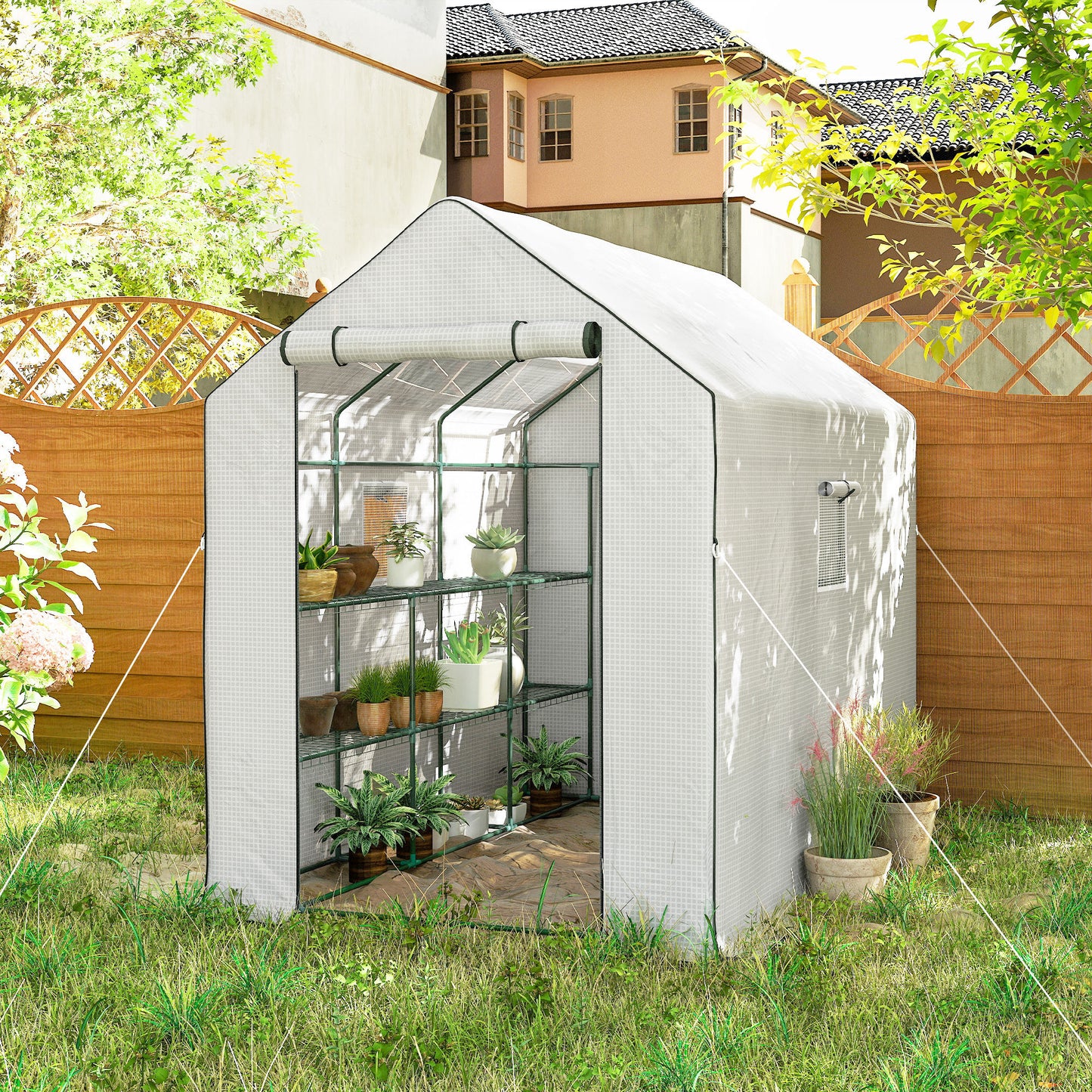 Walk-in Greenhouse with 3 Tier 12 Shelves, Small Greenhouse with Reinforced PE Cover