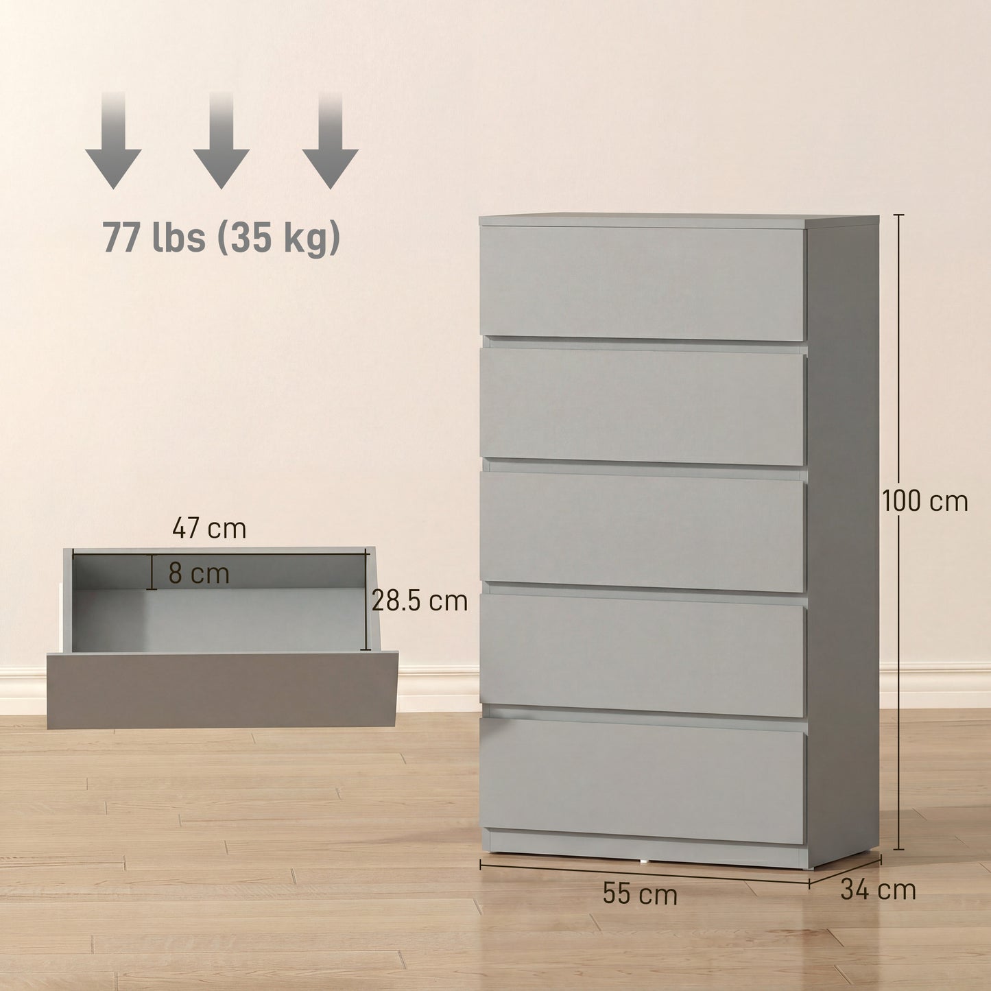 Chest of Drawers, 5-Drawer Storage Cabinets, Modern Dresser, Storage Drawer Unit for Bedroom