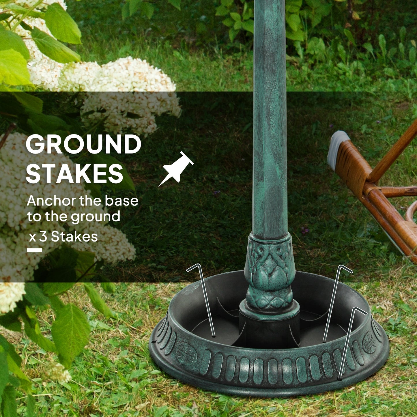 3-in-1 Garden Bird Bath, Freestanding Birdbath with Large Water Basin, Underneath Flower Planter, Φ50 x 113 cm, Green