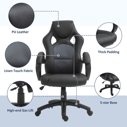 Office Chair Faux Leather Swivel Computer Desk Chair for Home Office with Wheels Armrests Black