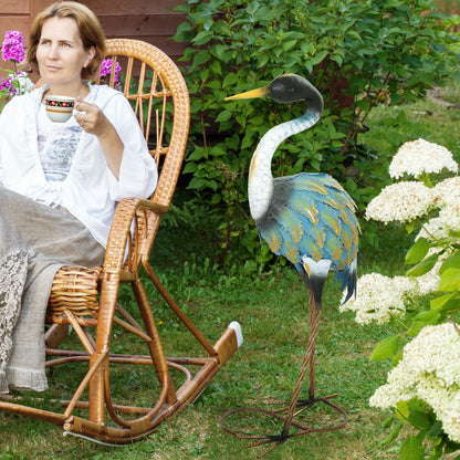 Heron Garden Statue, Standing Garden Ornament, Metal Garden Gift with Stakes, 28 x 17 x 63 cm, Multi-Colour