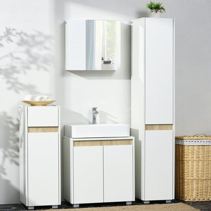Bathroom Cabinet with Mirror, Double Door Wall Mounted Storage Cupboard Organizer with Adjustable Shelves, White