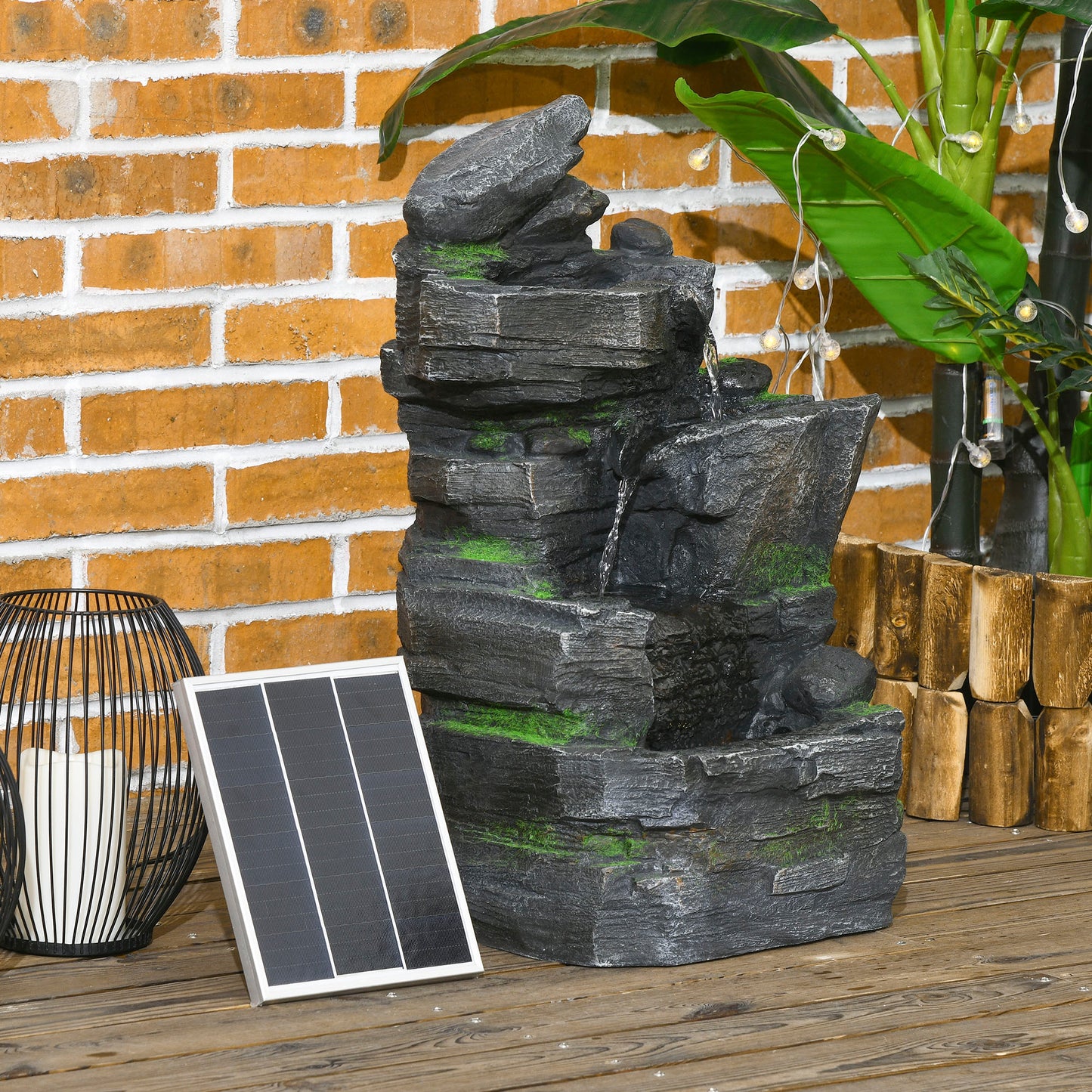 Garden Water Feature with LED Lights - Dark Grey