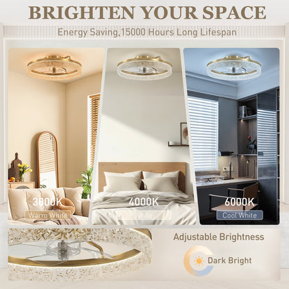 Ceiling Fan with Lights, Dimmable LED Mount Ceiling Fan Light with Remote App Control for Bedroom, Gold Tone