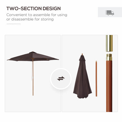 3(m) Garden Parasol, Pulley Operated Patio Umbrella, Wooden Parasol, Table Market Umbrella