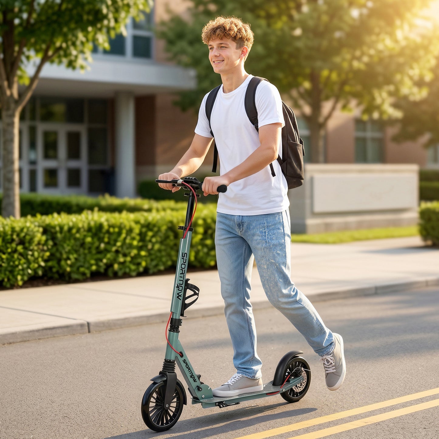 Foldable Kick Scooter with Height Adjustable Handlebar, One-click Folding Adult Scooters with 200 mm Big Wheels, Silver Tone