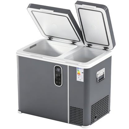 55L Compressor Car Fridge Freezer, Dual Zone Camping Refrigerator with App Control, Grey