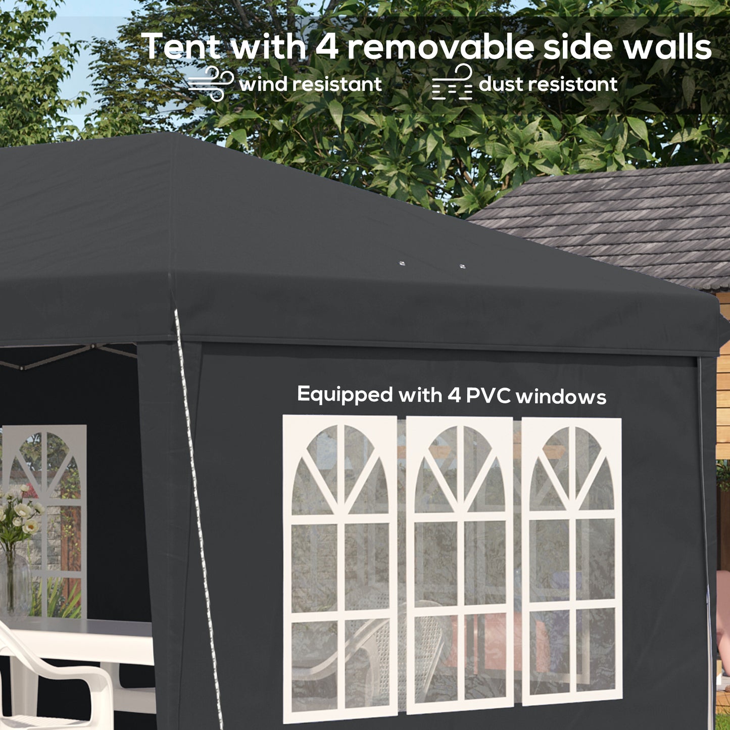 3 x 6m Pop-Up Gazebo, with Removable Walls - Black