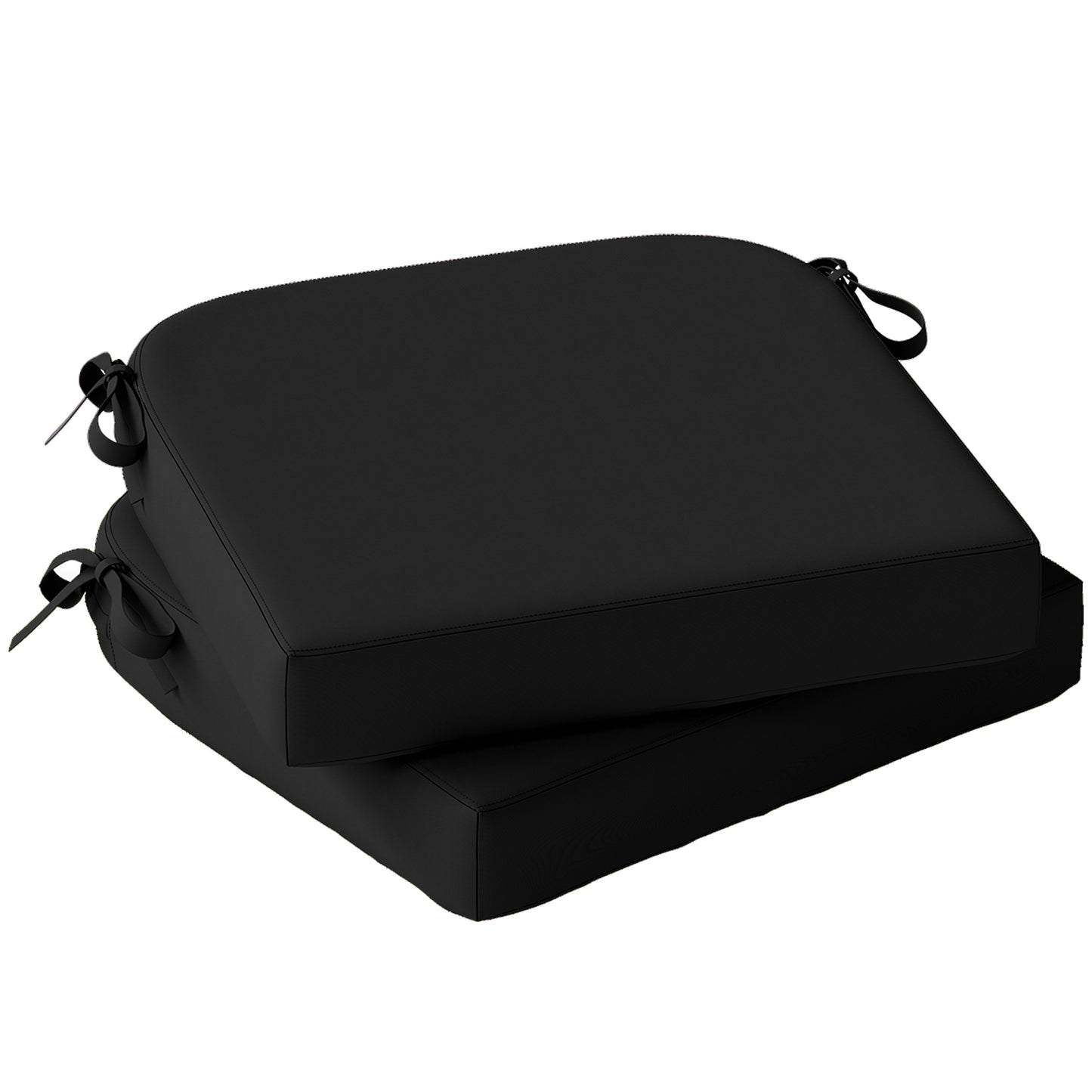 Outdoor Chair Seat Cushions Set of 2, Garden Chair Cushions with 7cm Thick Foam & Ties, Black
