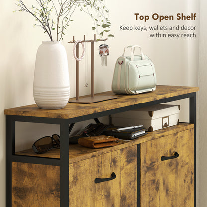Shoe Storage Cabinet with 4 Flip Drawers and Open Shelf - Rustic Brown