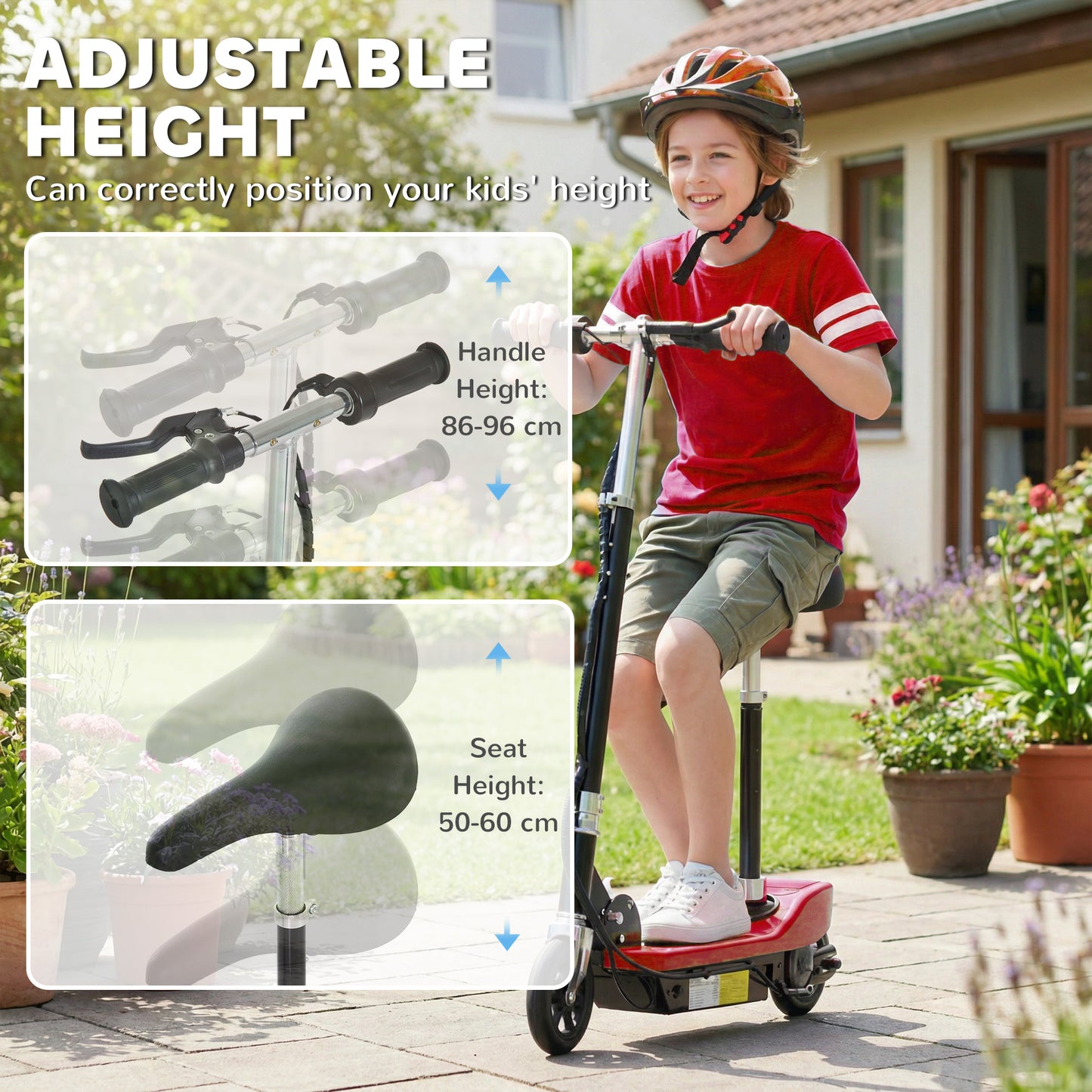 Powered Powered Scooter Ride-On, with Brakes, Adjustable Seat, Adjustable Handlebars, Red