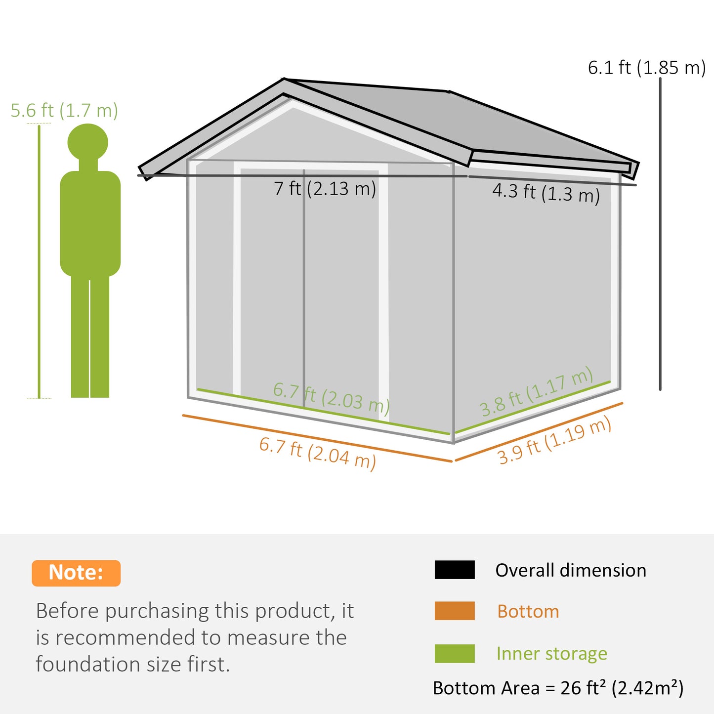 7 x 4ft Metal Garden Storage Shed with Vents, Floor Foundation Kit and Lockable Double Doors, Light Brown