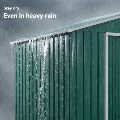 7 x 4ft Metal Garden Shed, Outdoor Storage Tool House with Ventilation Slots, Foundation Kit and Lockable Double Doors, Green