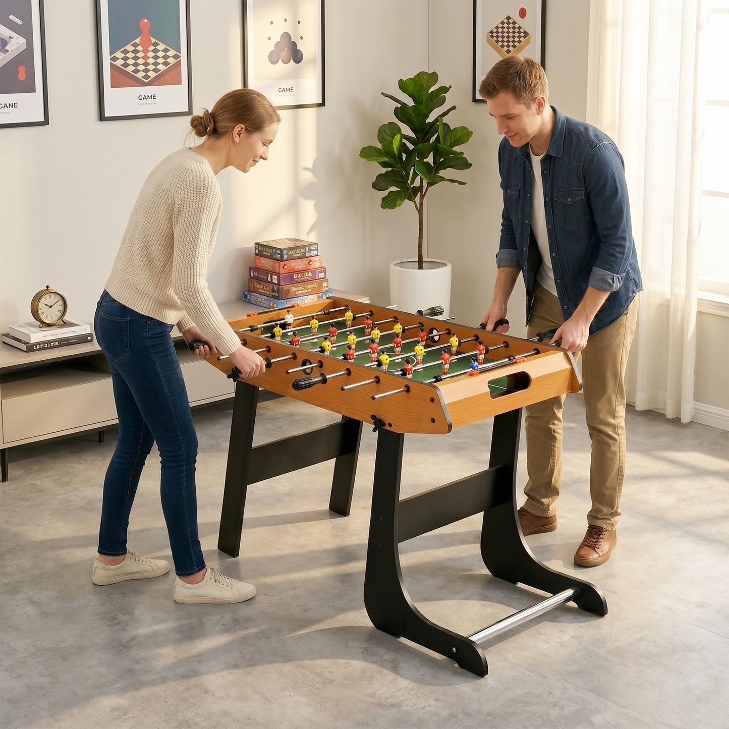 Folding Football Gaming Table Mini Foosball Soccer Table for Family Fun Indoor Play Sports