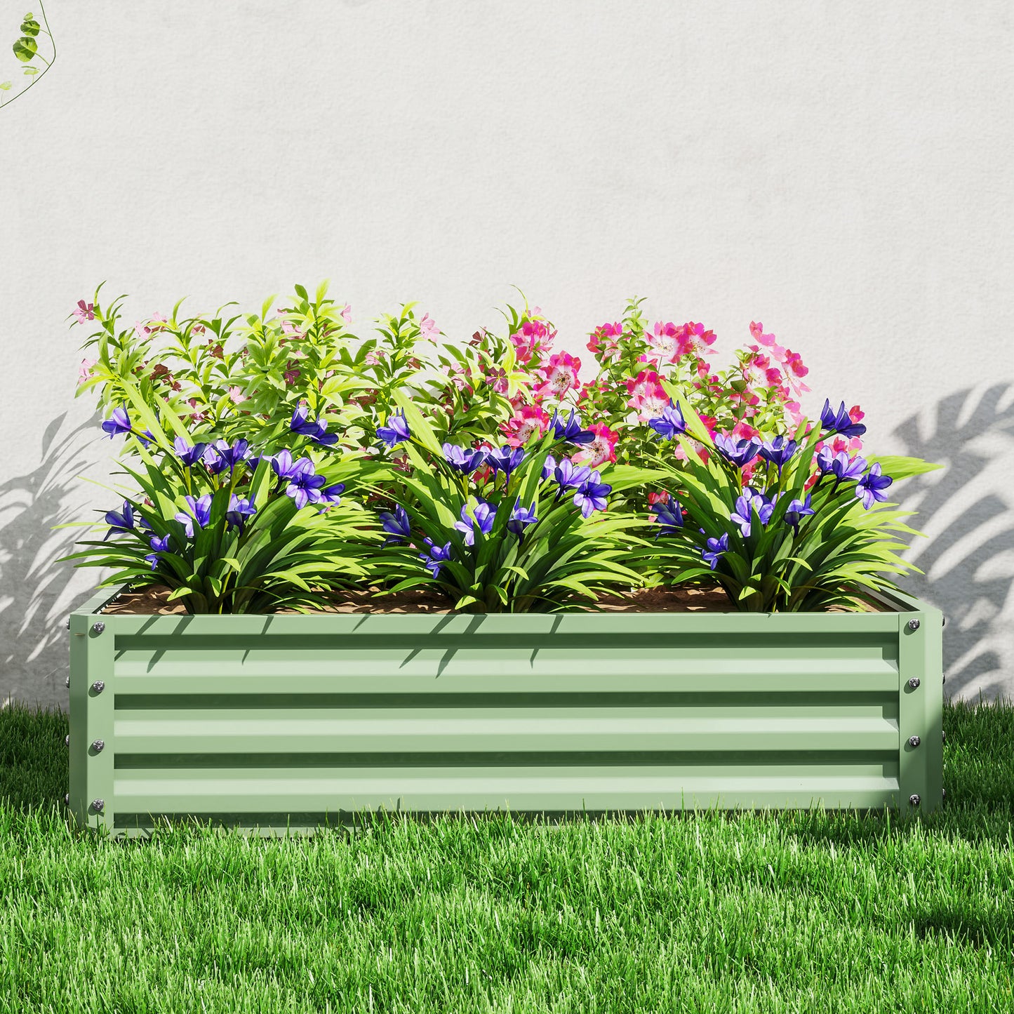 Square Raised Garden Bed Box with Weatherized Steel Frame for Vegetables, Flowers, & Herbs, 120 x 120 x 30cm, Light Green