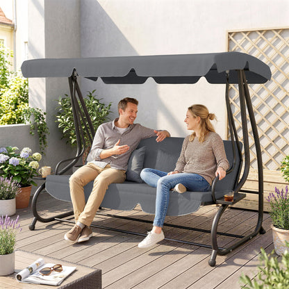 Three-Person garden Swing Chair, with Adjustable Canopy - Dark Grey