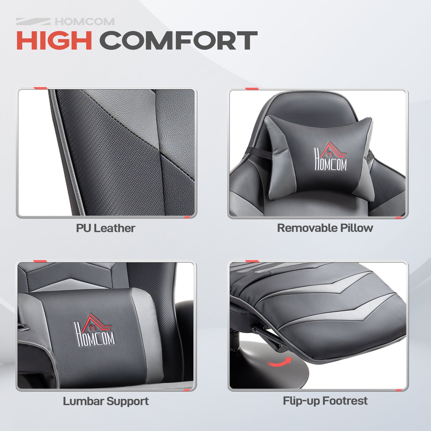 Small Leather Massage Recliner Chair with Ergonomic High Back Retractable Footrest Headrest Work Break Grey
