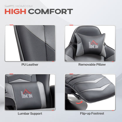 Small Leather Massage Recliner Chair with Ergonomic High Back Retractable Footrest Headrest Work Break Grey