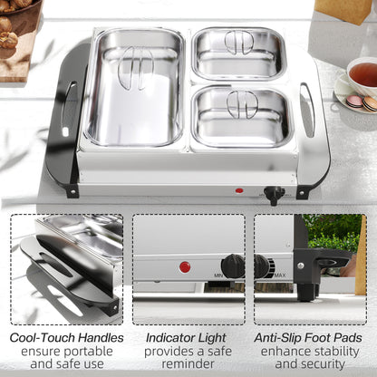 4.5L Stainless Steel Electric Buffet Server, with 3x Trays and Lids