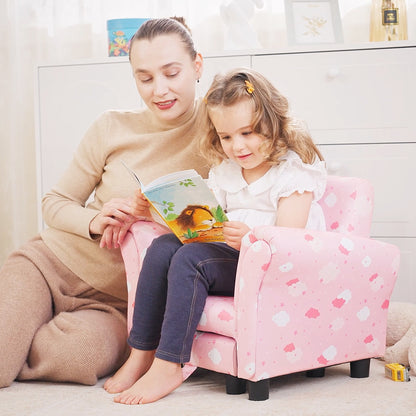 Toddler Chair Children's Armchairs Wood Frame w/ Footrest Anti-Slip Legs High Back Arms for Bedroom Playroom Cute Cloud Star