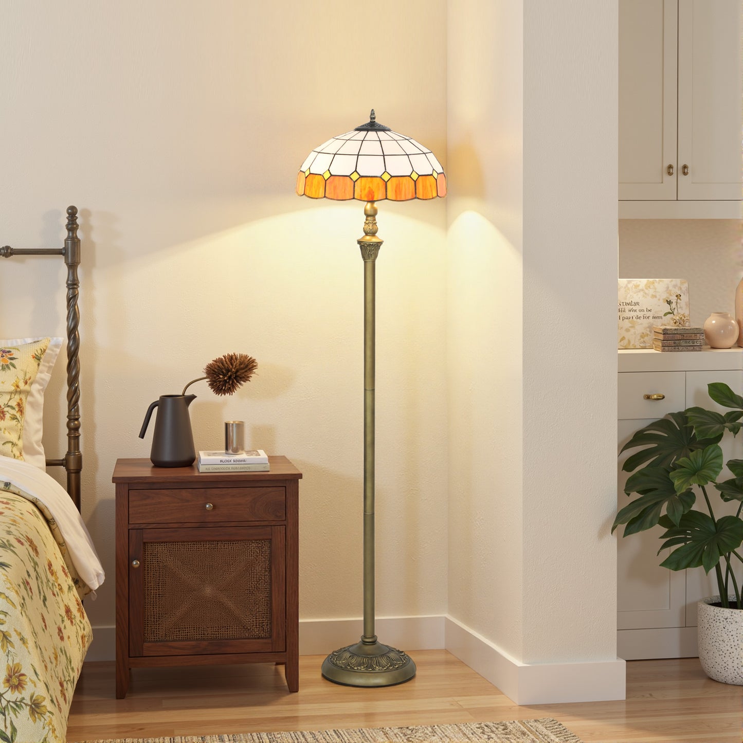 Tiffany-Style Floor Lamp with Handcrafted Stained Glass Shade
