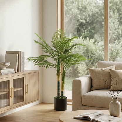 Artificial Palm Tree with 14 PEVA Leaves, 120cm Decorative Artificial Plant with Pot and Moss Effect, Green
