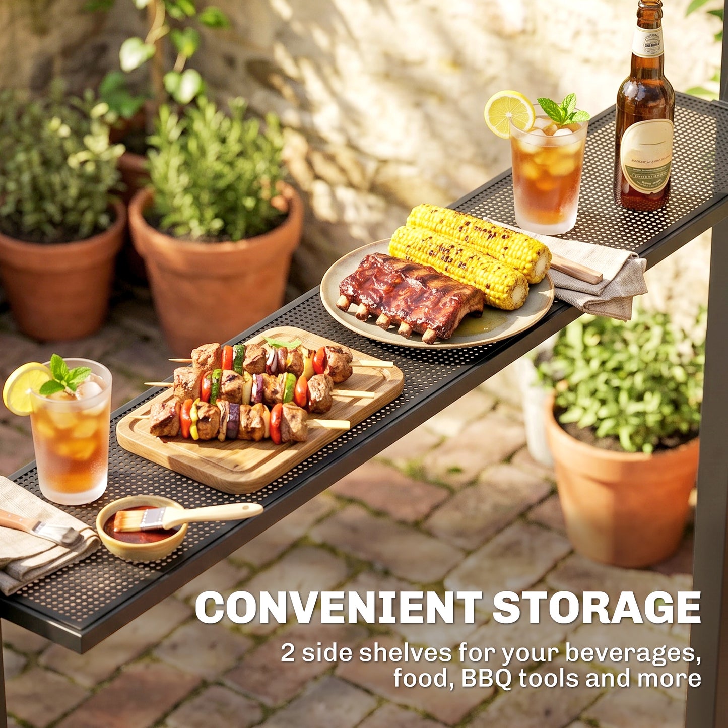 2.5x1.5m (8'x5') Grill Gazebo Canopy, Double Tiered Outdoor BBQ Gazebo Shelter with 2 Side Shelves for Garden, Patio