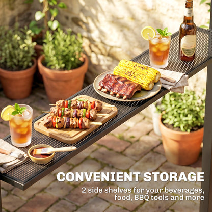 2.5x1.5m (8'x5') Grill Gazebo Canopy, Double Tiered Outdoor BBQ Gazebo Shelter with 2 Side Shelves for Garden, Patio