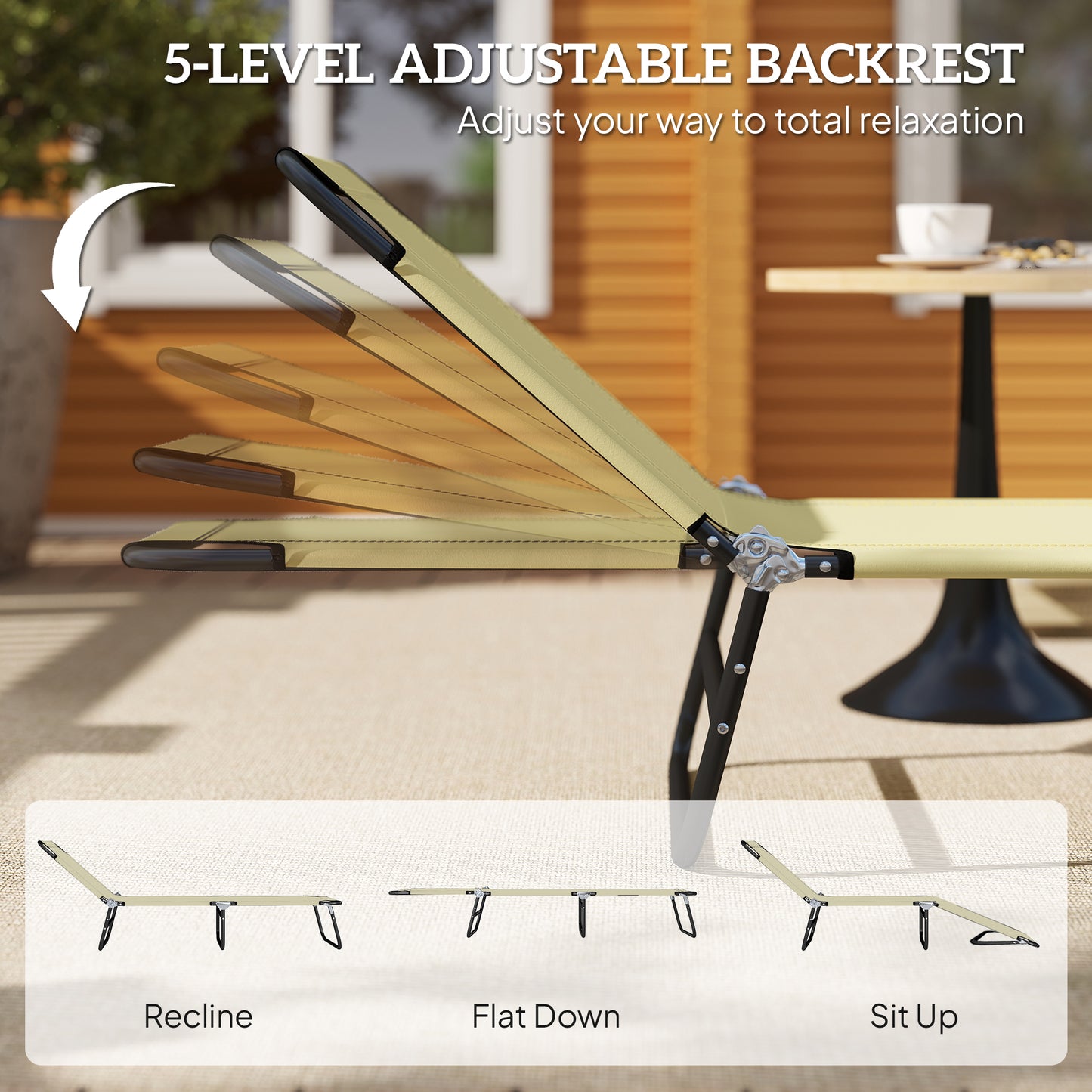 Foldable Sun Lounger with 5-Position Adjustable Backrest