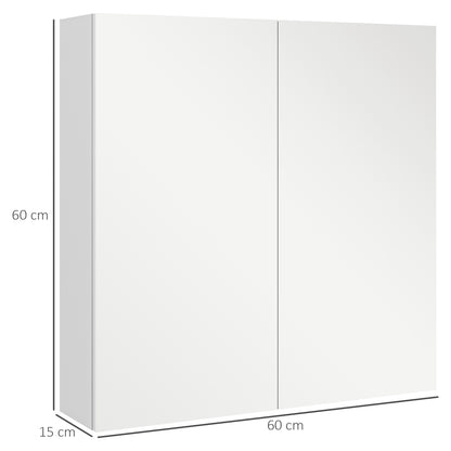 Bathroom Mirror Cabinet, Wall Mounted Bathroom Storage Cupboard with Adjustable Shelf, 60W x 15D x 60Hcm, High Gloss White