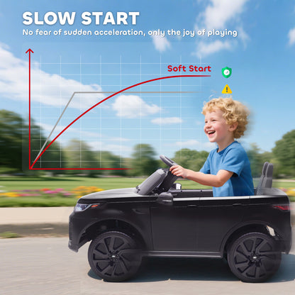 Land Rover Discovery Licensed 12V Kids Electric Car with Remote, 4 Wheel Suspension, Slow Start, Lights, Music, Black