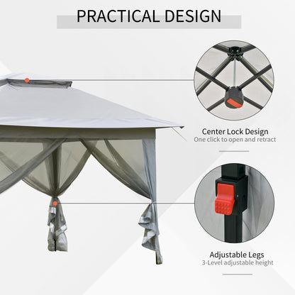 3.6 x 3.6 m Pop up Gazebo with Netting, Height Adjustable Party Tent Instant Canopy Sun Shade Shelter, Grey