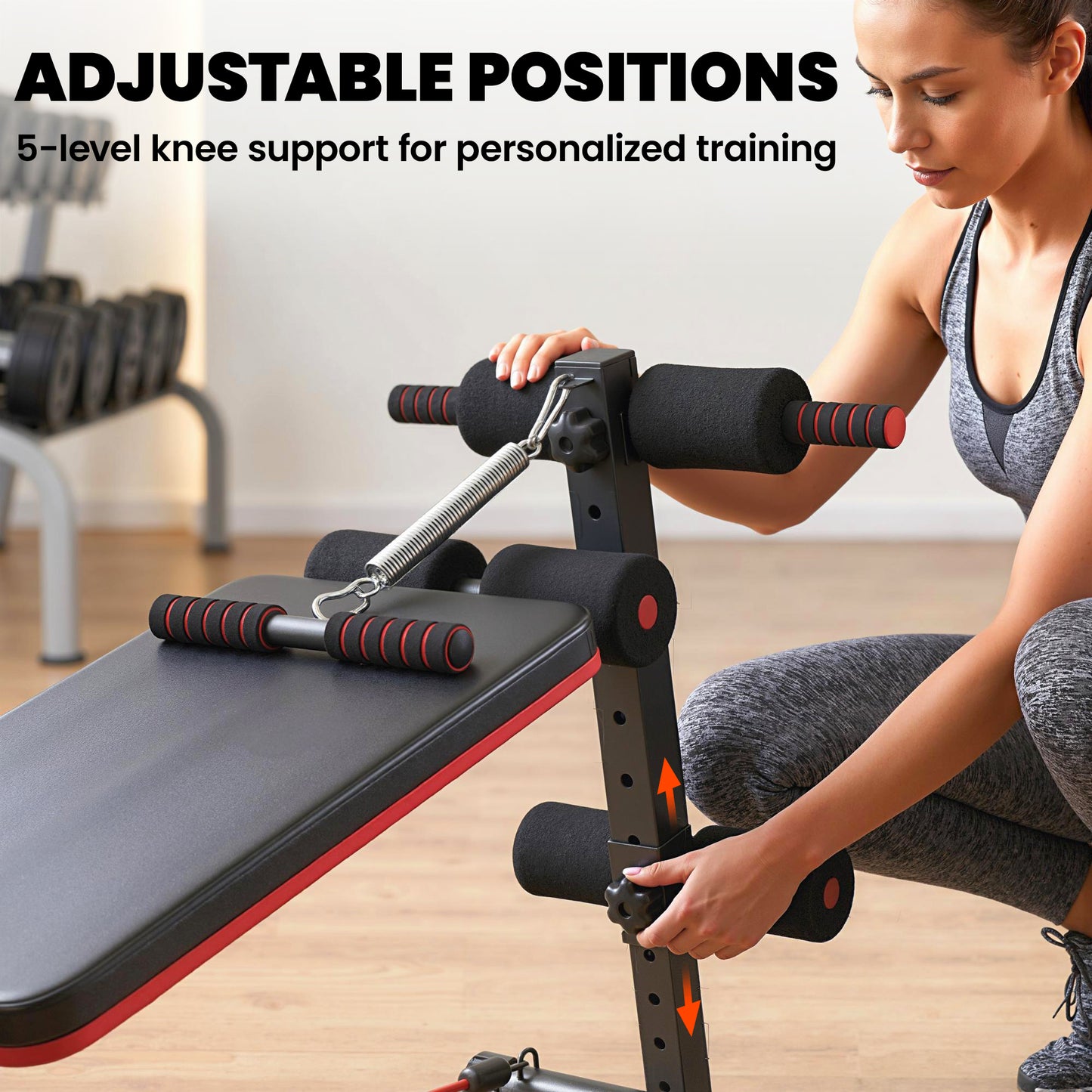 Foldable Sit Up Bench, Adjustable Abdominal Trainer with Resistance Bands