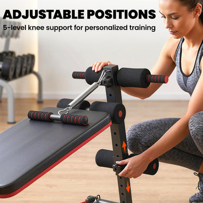 Foldable Sit Up Bench, Adjustable Abdominal Trainer with Resistance Bands