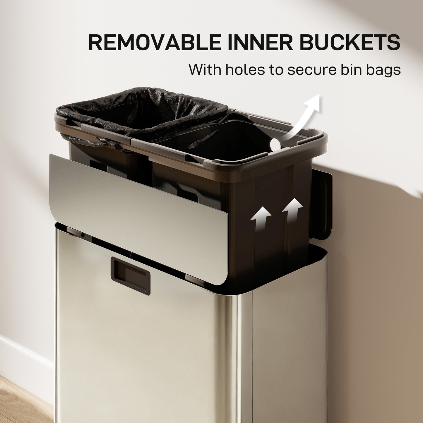 Dual Kitchen Bin with Soft-Close Butterfly Lid, 2 x 28L Stainless Steel Pedal Bin with Removable Inner Buckets