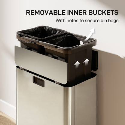 Dual Kitchen Bin with Soft-Close Butterfly Lid, 2 x 28L Stainless Steel Pedal Bin with Removable Inner Buckets