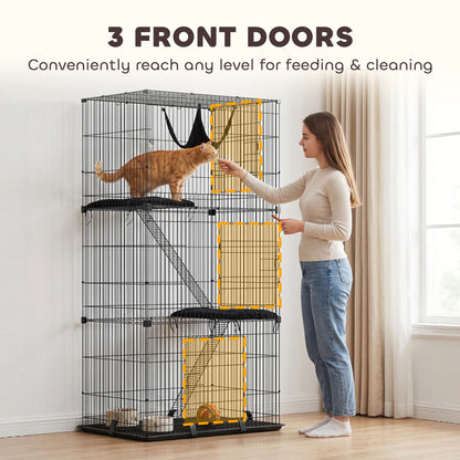 3-Tier Large Cat Cage Indoor, Detachable Metal Wire Kennel with Hammock, Platforms, Tray and Cushions for 1-2 Kittens