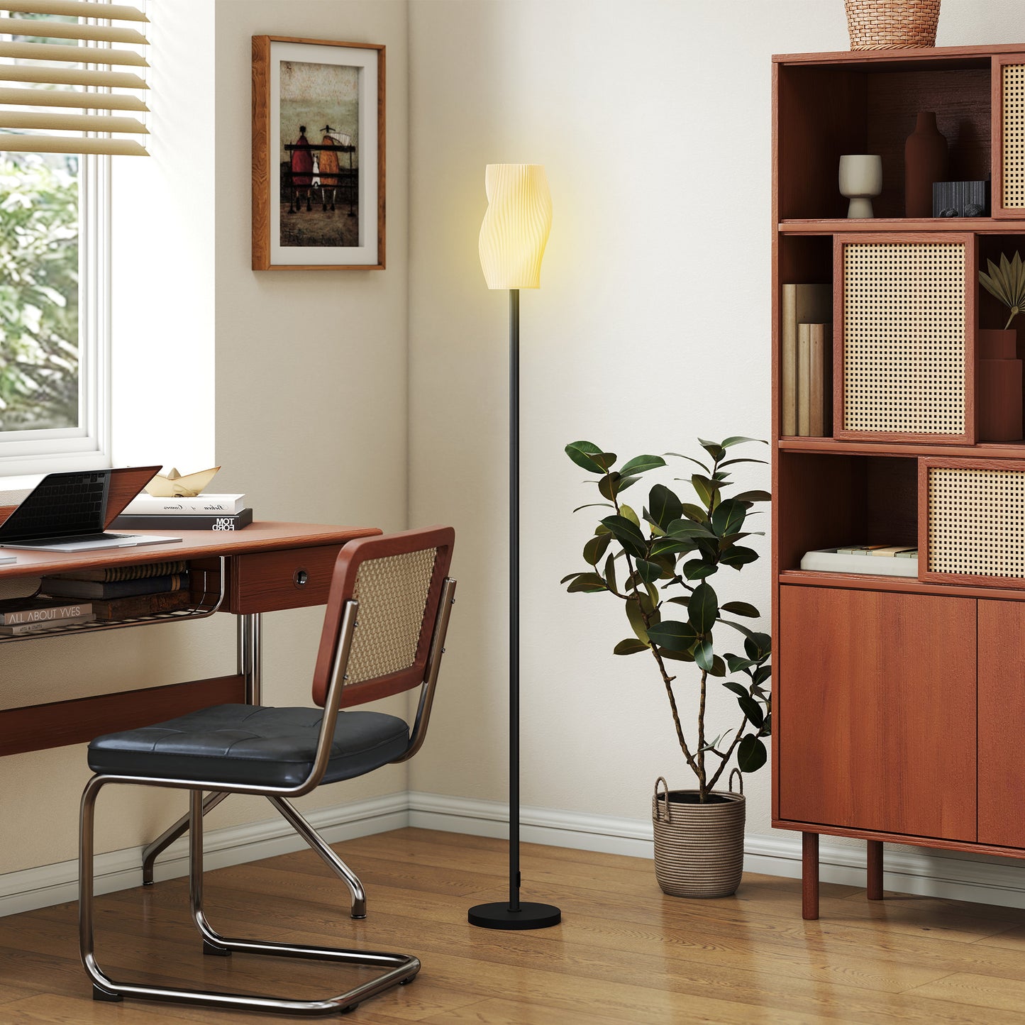 Floor Lamp for Living Room, 3D Printed Modern Standing Lamp with Flowing Curved Shade & Foot Switch