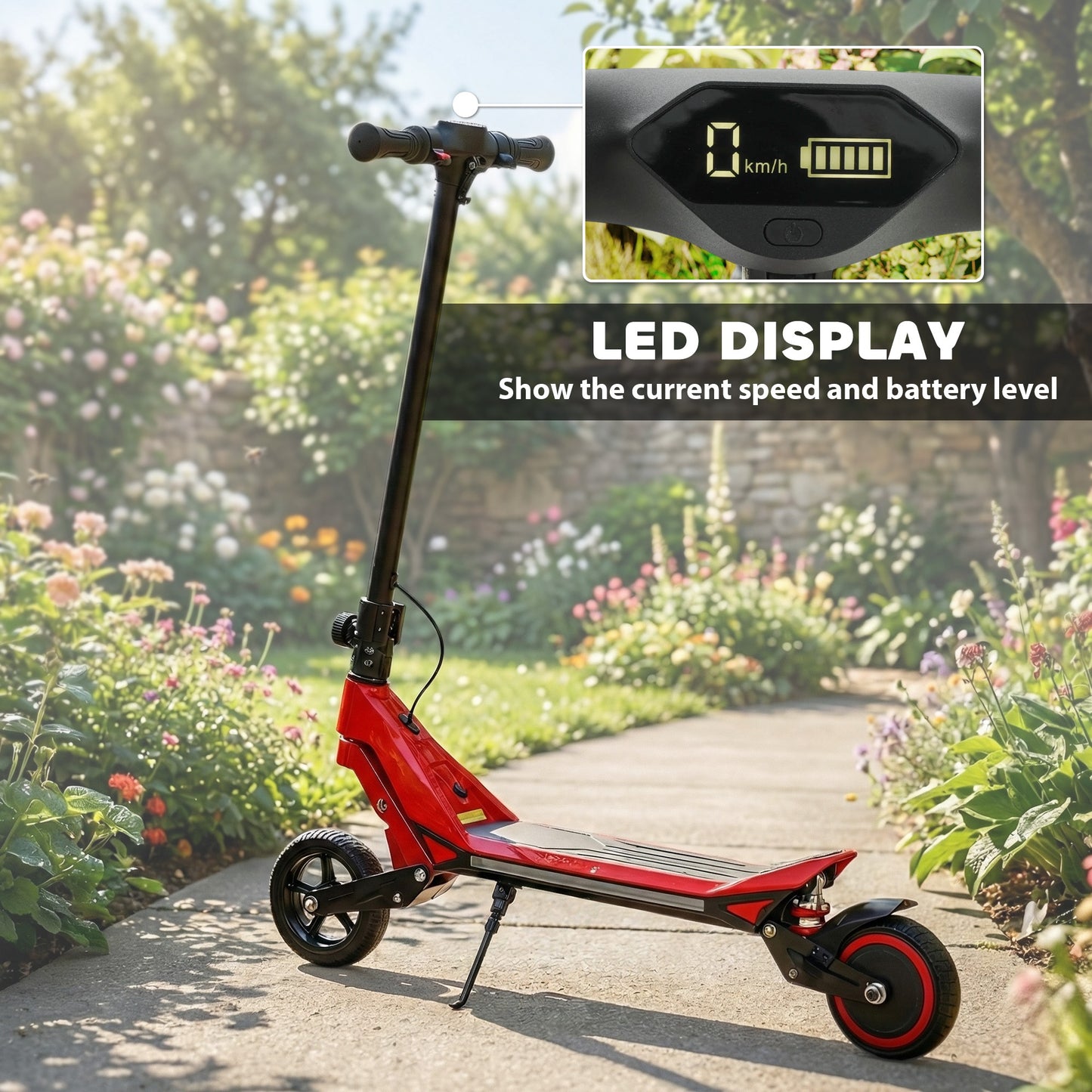 Electric Scooter for Kids, Foldable E Scooter for Age Age 6+ with LED Display, RGB lights, Up to 16km/h, Red