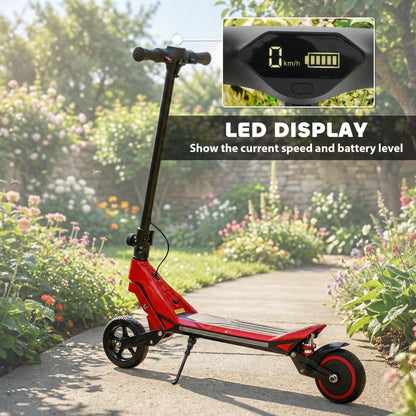 Electric Scooter for Kids, Foldable E Scooter for Age Age 6+ with LED Display, RGB lights, Up to 16km/h, Red