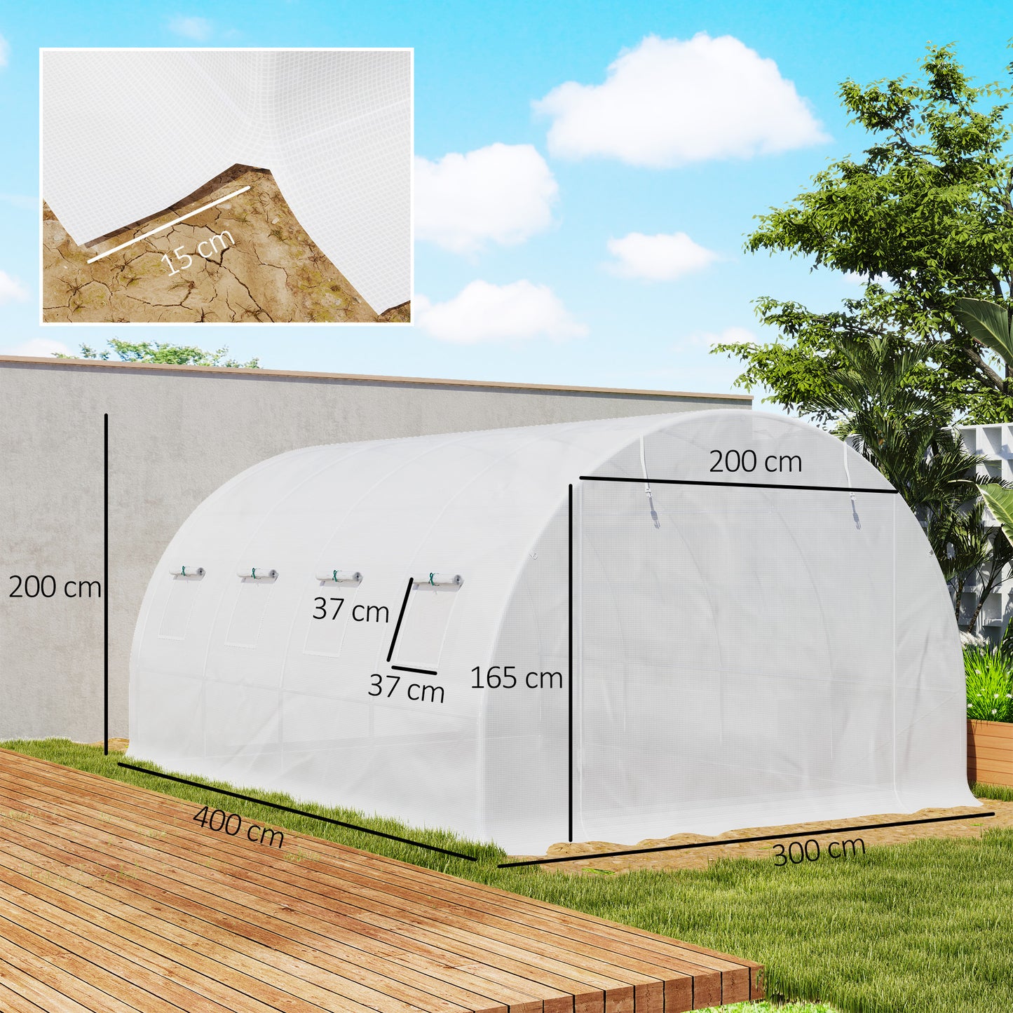4 x 3 x 2m Polytunnel Greenhouse Replacement Cover ONLY Winter Garden Plant PE Cover for Tunnel Walk-in Greenhouse with Roll