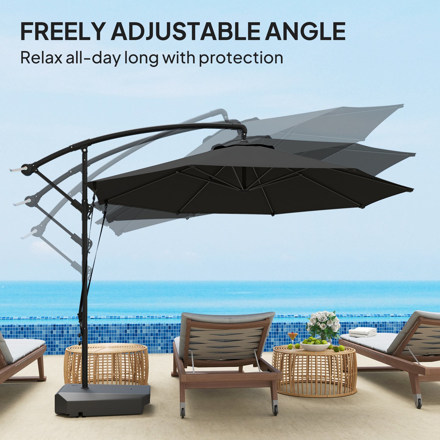 3(m) Garden Cantilever Parasol with Fillable Base up to 90kg, Wind Protection Strap, Cover